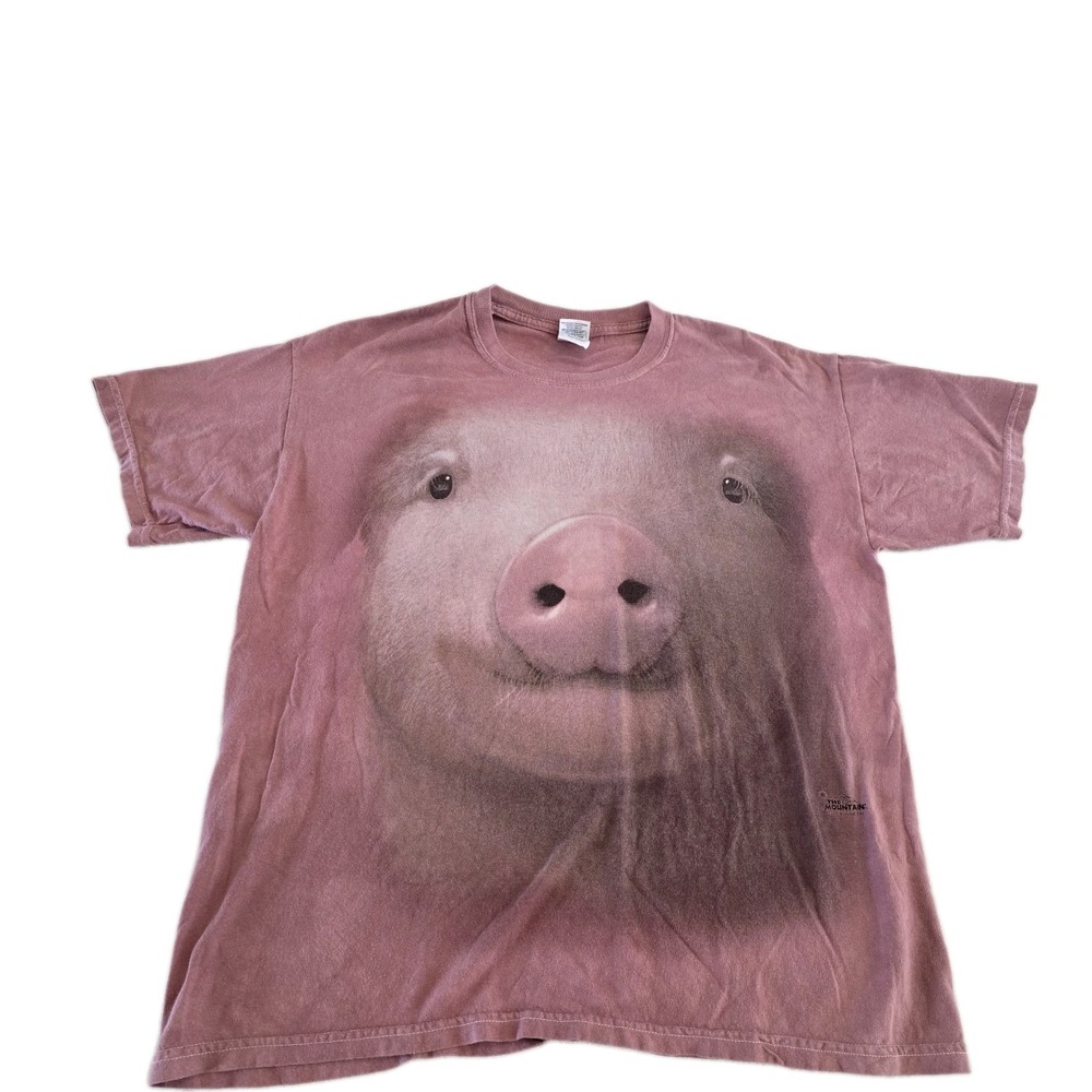 Pig Face Graphic Print Short Sleeve T-Shirt Womens Size Large Pink